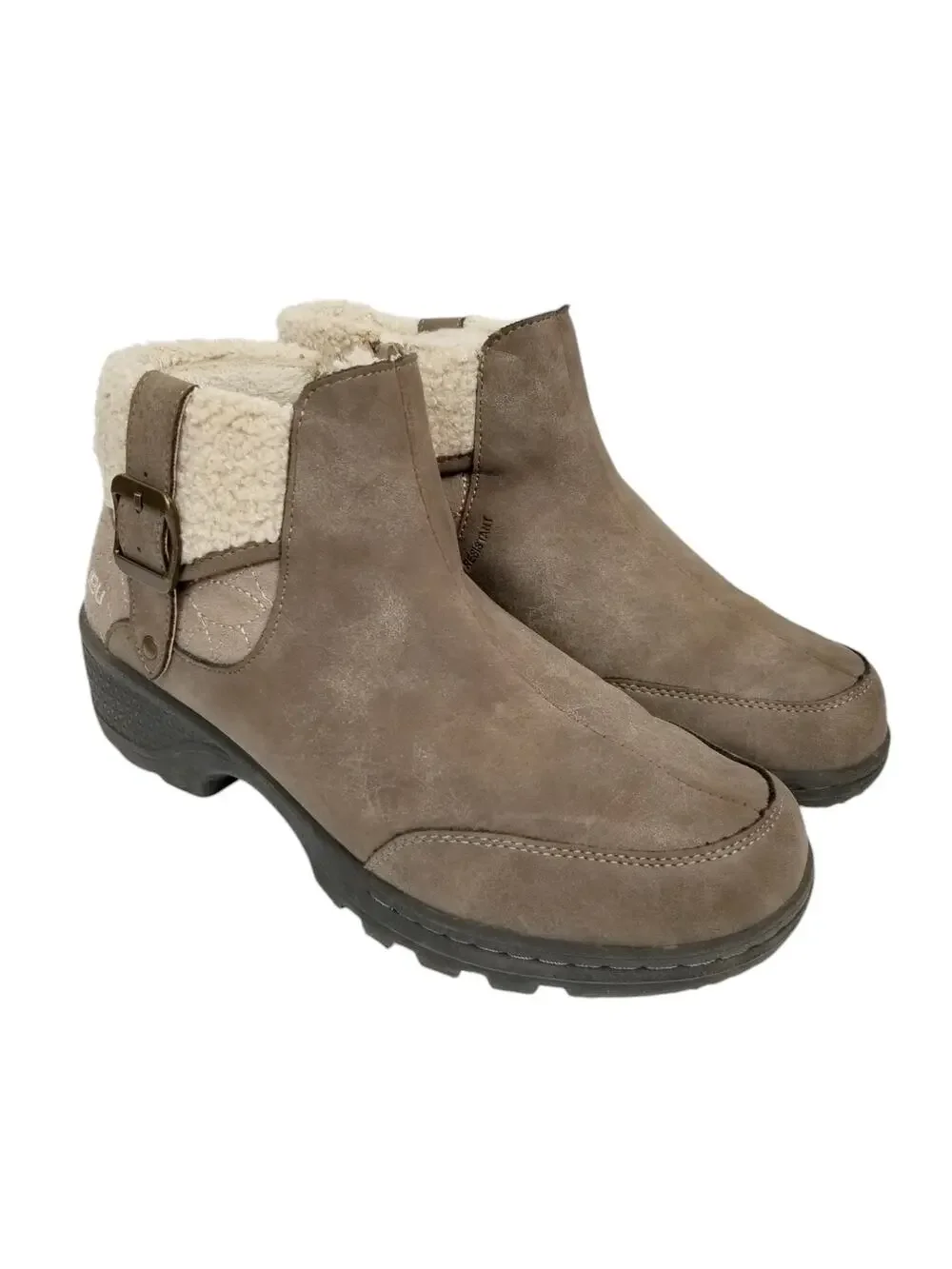JBU by Jambu Haven Faux Fur Trim Ankle Boots Taupe Tan Women's Size 7.5